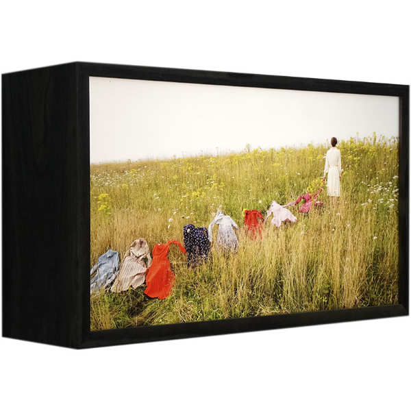 Guirlande | 34x57x18cm, lightbox (notenhout, duratrans, led strips, ontspiegeld glas)